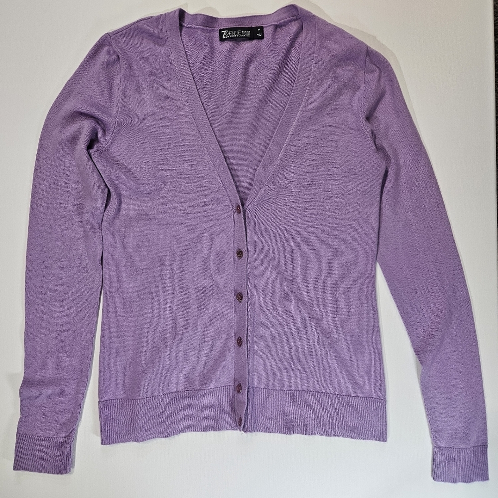 New York & Company‎ Cardigan Womens Medium Purple Button Down V-Neck Soft Career